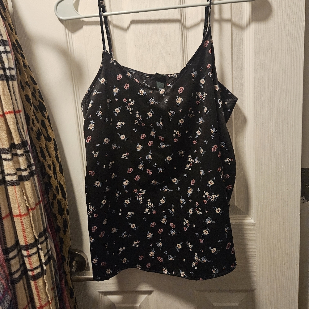 Floral Black Satin Women's Top